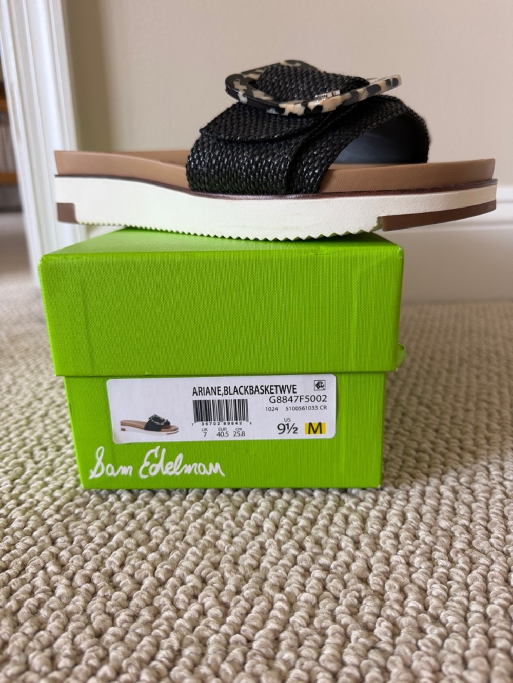 Sam Edelman Black Woven Wedge Slide with Tortoiseshell Buckle (Ariane) - Picture 7 of 9